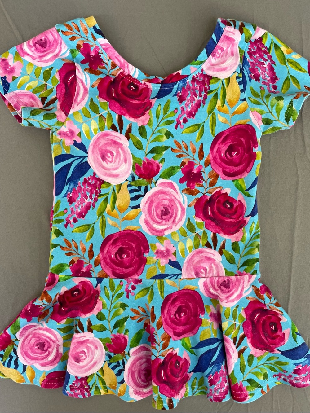 JAB Custom Boutique Girls' Floral Pink & Blue Peplum Tunic Size 7